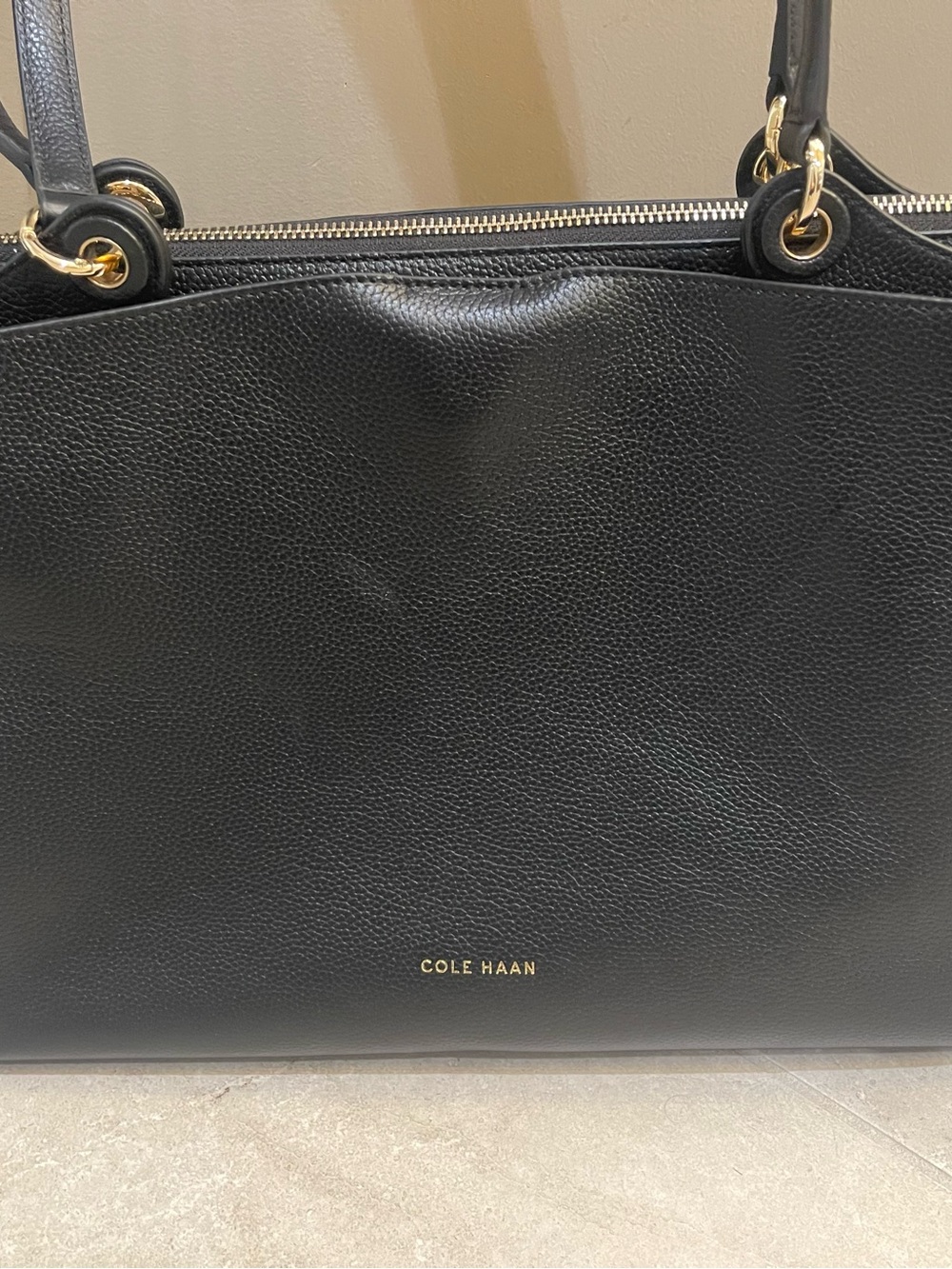 Cole HAAN Black Leather Tote Bag with Gold Hardware - Picture 2 of 7